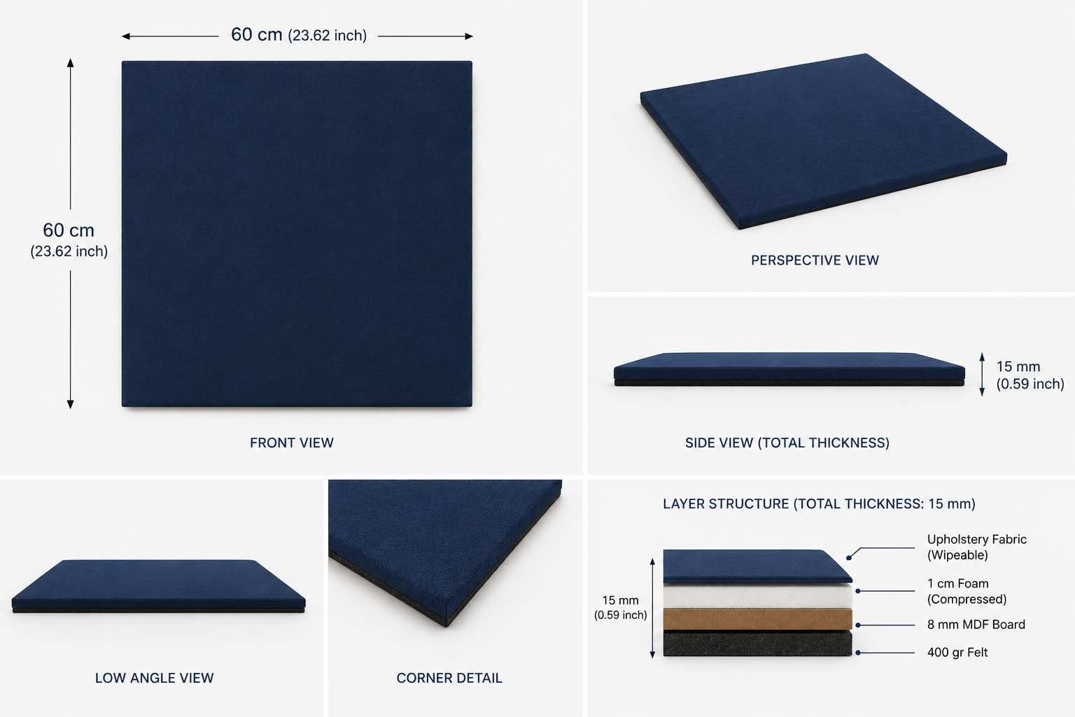 Decorative Acoustic Wall Panels – Sound Absorbing Upholstered Panels (1.44 m2 - 15.5 sq ft) 4-Pack