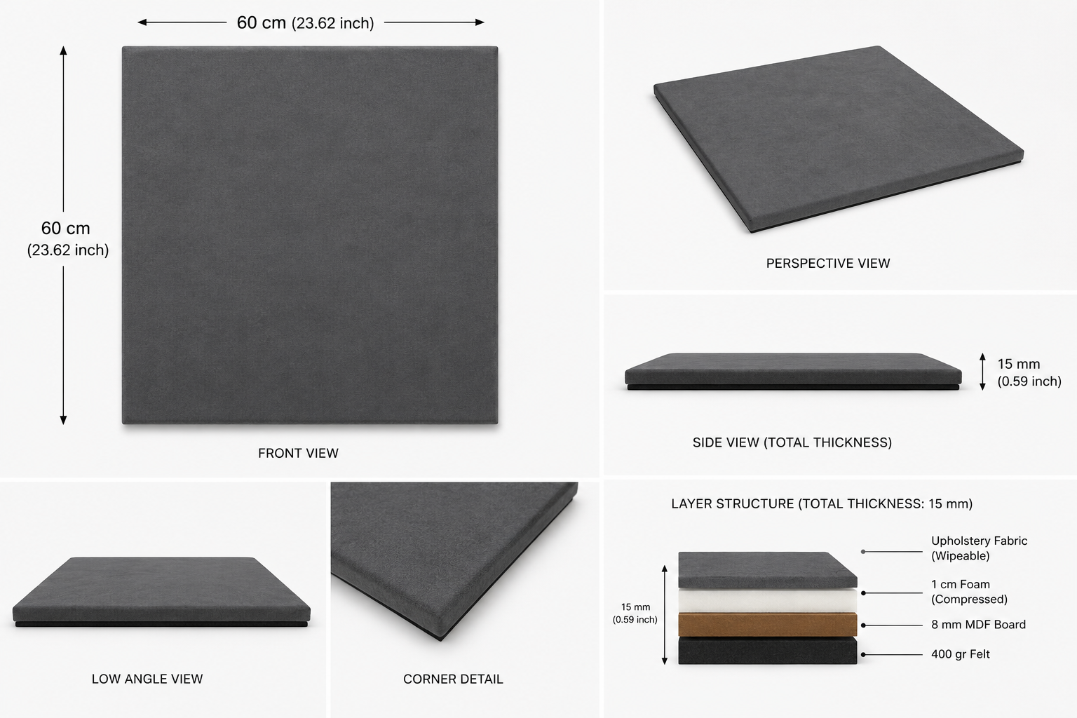 Decorative Acoustic Wall Panels – Sound Absorbing Upholstered Panels (1.44 m2 - 15.5 sq ft) 4-Pack