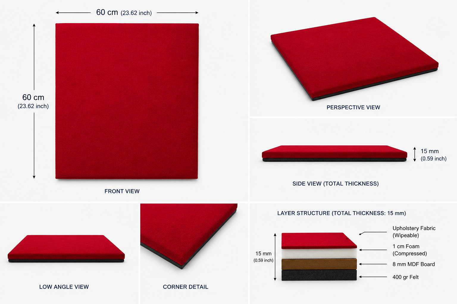Decorative Acoustic Wall Panels – Sound Absorbing Upholstered Panels (1.44 m2 - 15.5 sq ft) 4-Pack