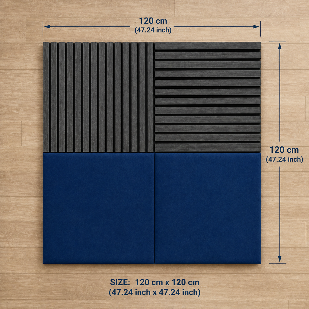 Modern Sound Absorbing Decorative Wall Panels Teak&Blue (1.44 m2 - 15.5 sq ft) 4-Pack