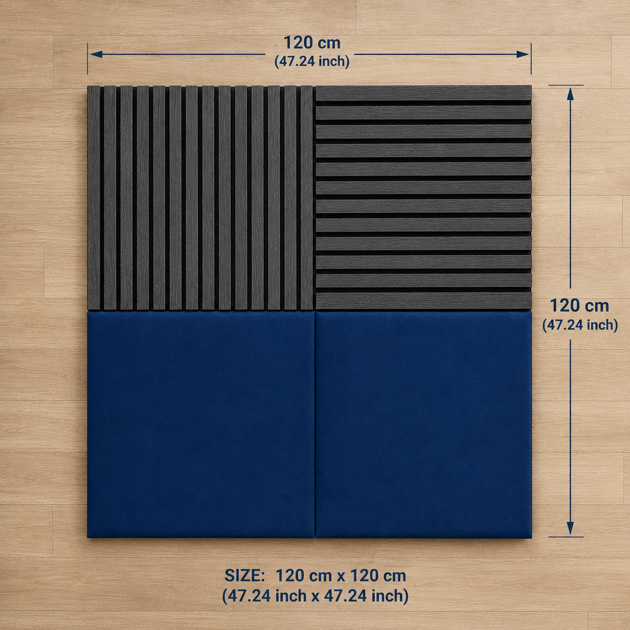 Modern Sound Absorbing Decorative Wall Panels Teak&Blue (1.44 m2 - 15.5 sq ft) 4-Pack