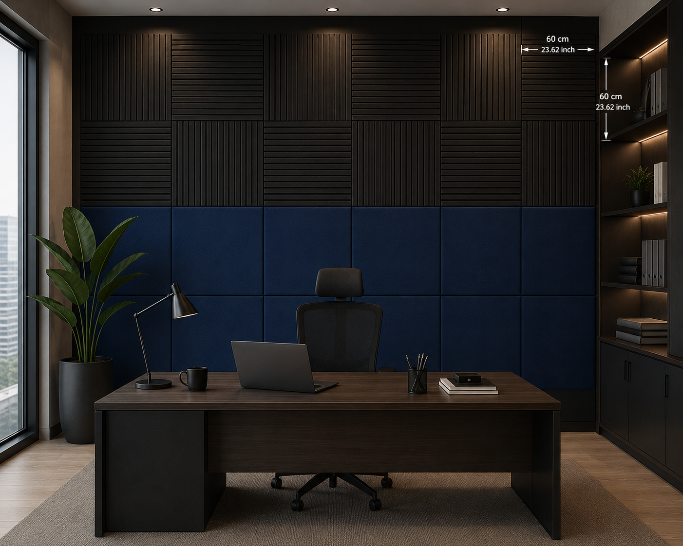 Modern Sound Absorbing Decorative Wall Panels Teak&Blue (1.44 m2 - 15.5 sq ft) 4-Pack