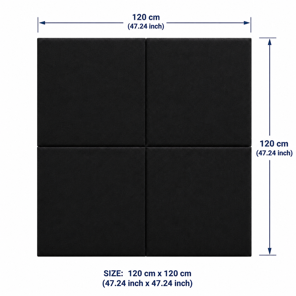 Decorative Acoustic Wall Panels – Sound Absorbing Upholstered Panels Black (1.44 m2 - 15.5 sq ft) 4-Pack