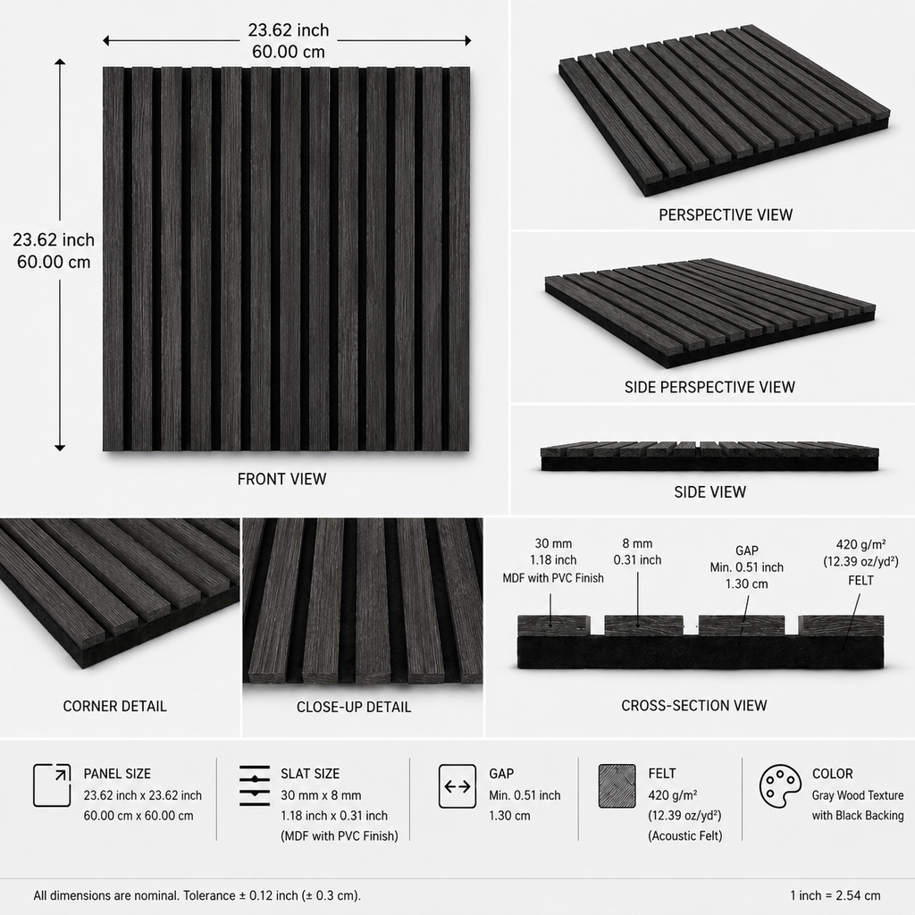 Modern Sound Absorbing Decorative Wall Panels (1.44 m2 - 15.5 sq ft) 4-Pack