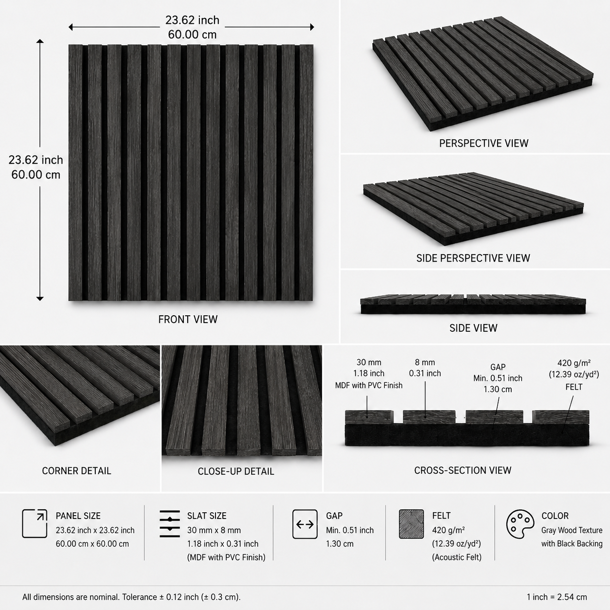 Modern Sound Absorbing Decorative Wall Panels (1.44 m2 - 15.5 sq ft) 4-Pack
