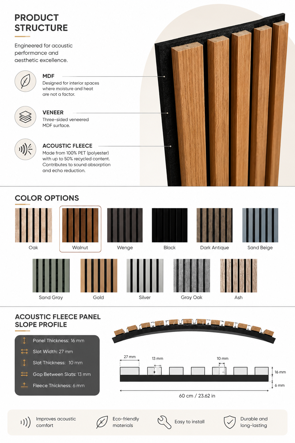 American Luxury Venge Acoustic Slat Wood Wall Panels
