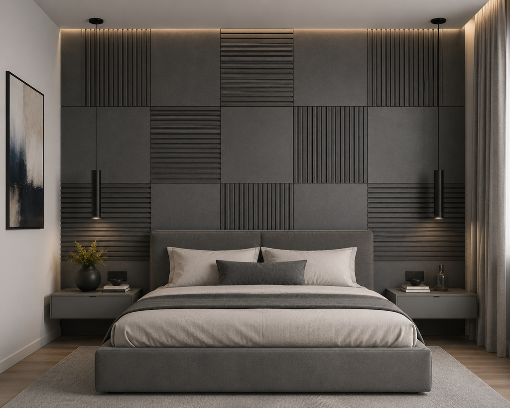 Modern Sound Absorbing Decorative Wall Panels Grey (1.44 m2 - 15.5 sq ft) 4-Pack