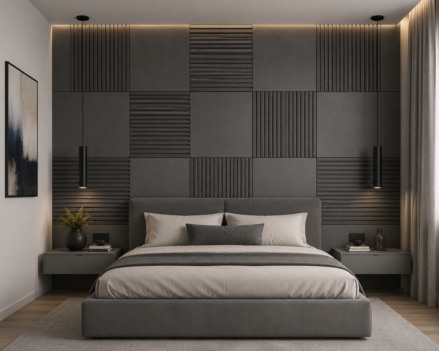 Modern Sound Absorbing Decorative Wall Panels Grey (1.44 m2 - 15.5 sq ft) 4-Pack