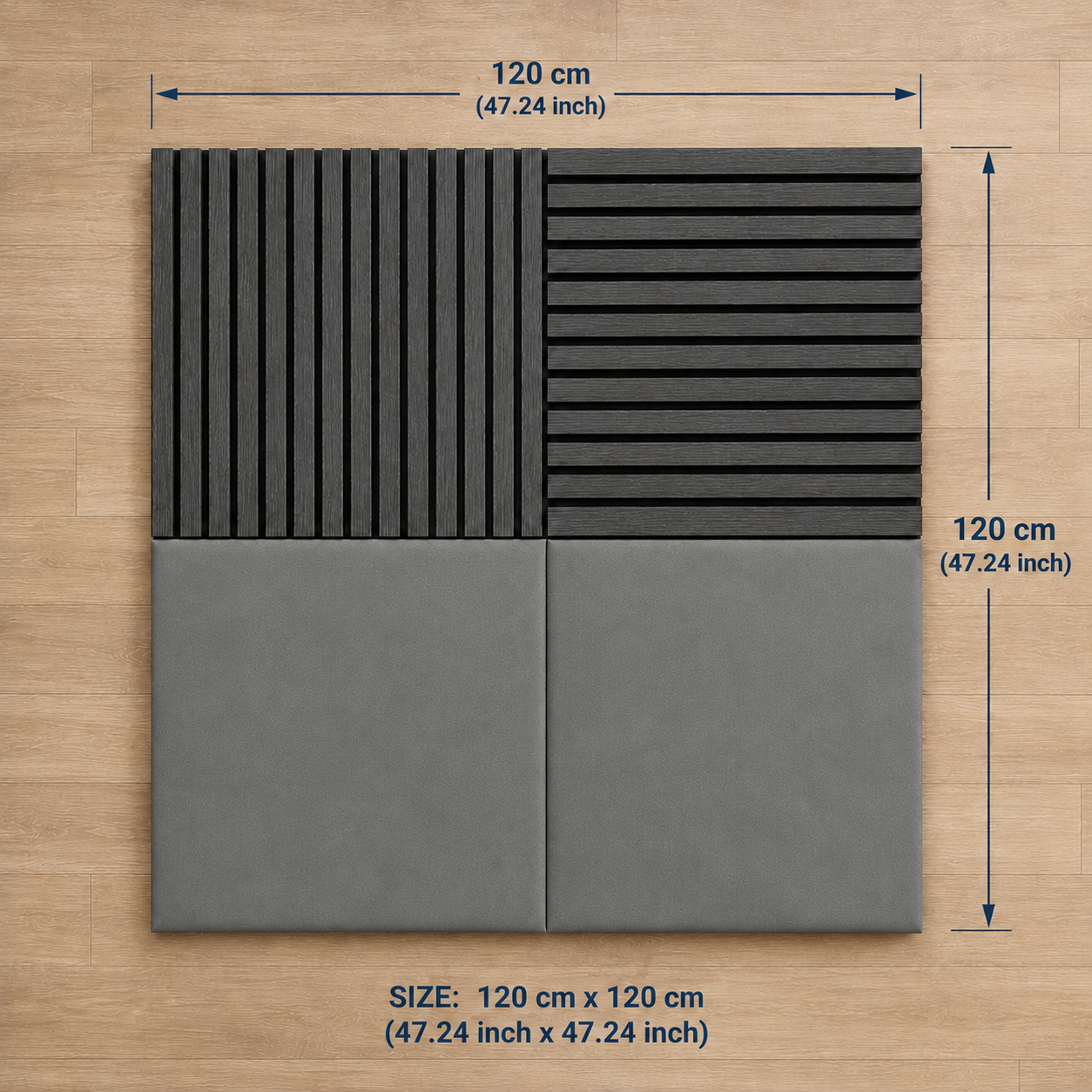 Modern Sound Absorbing Decorative Wall Panels Grey (1.44 m2 - 15.5 sq ft) 4-Pack