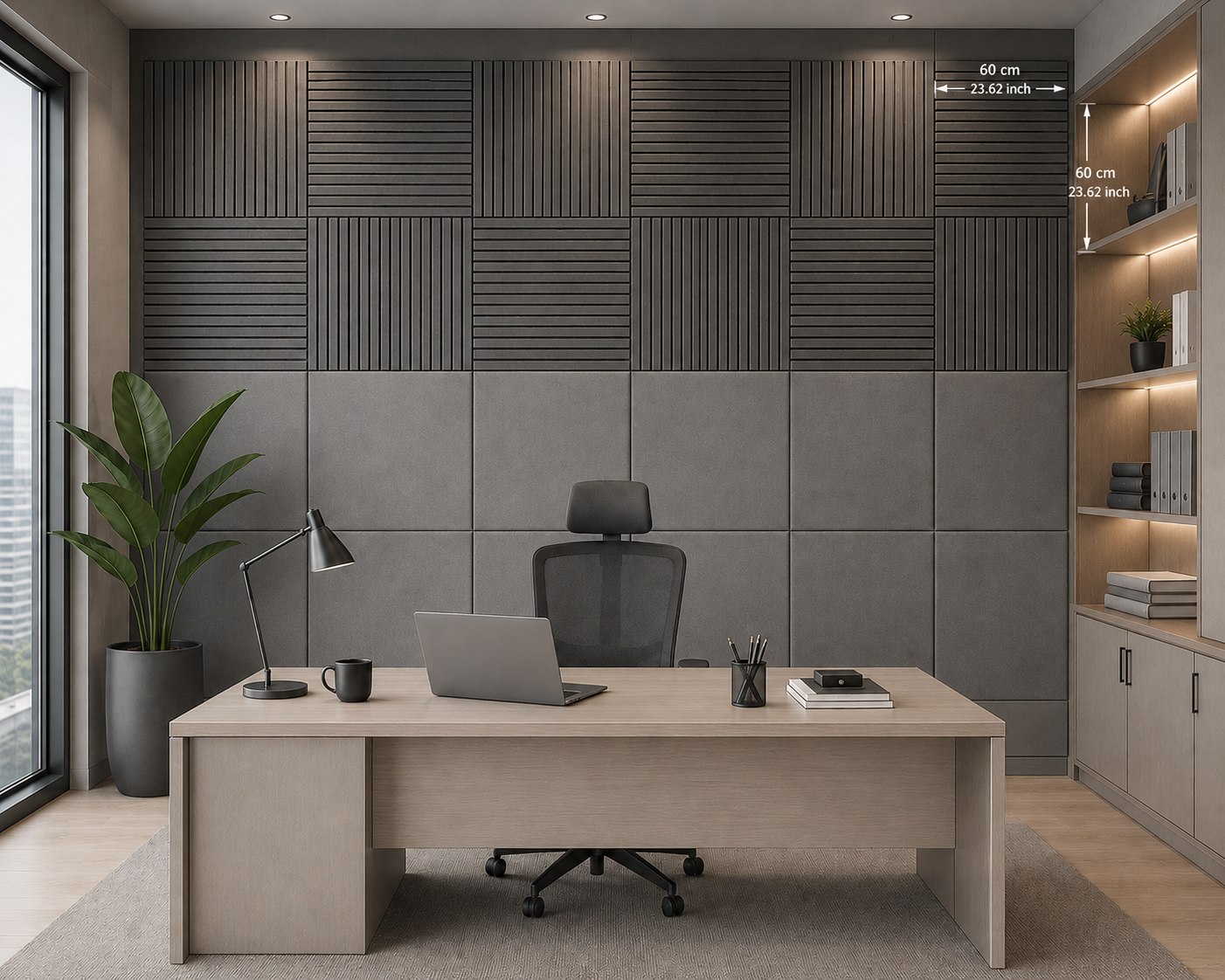 Modern Sound Absorbing Decorative Wall Panels Grey (1.44 m2 - 15.5 sq ft) 4-Pack