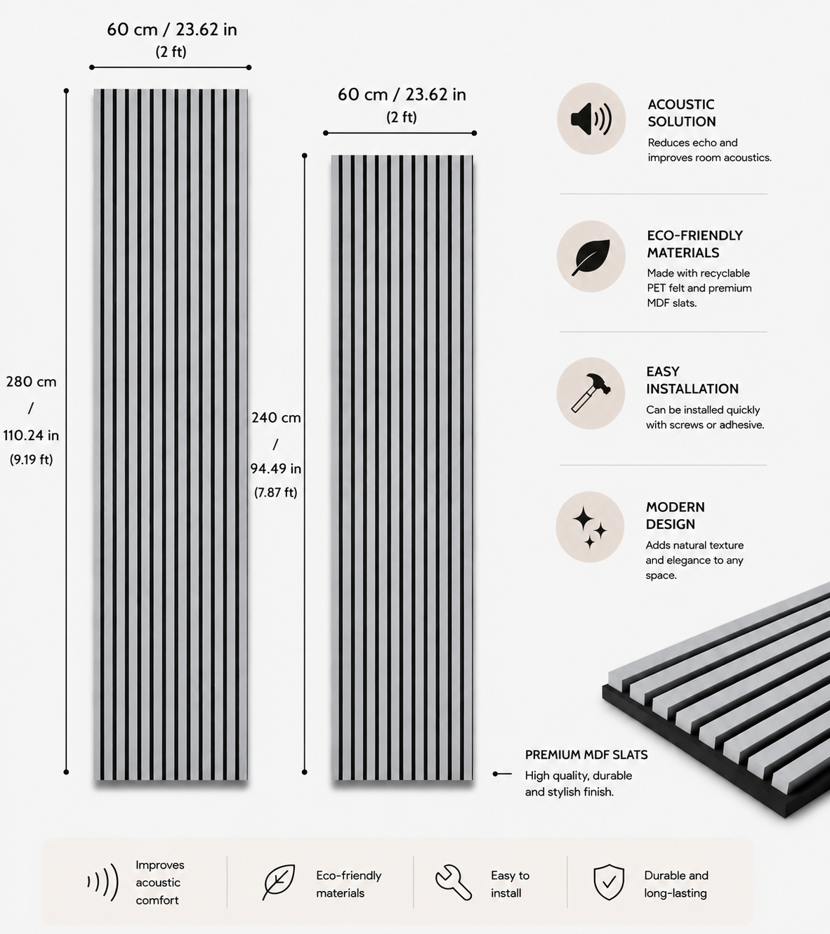 American Luxury Silver Acoustic Slat Wood Wall Panels