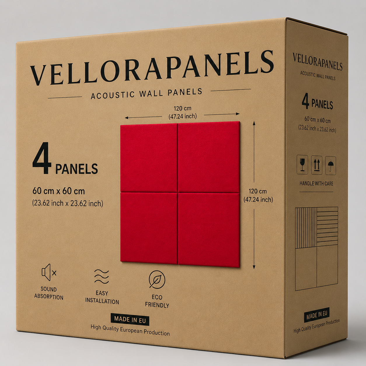 Decorative Acoustic Wall Panels – Sound Absorbing Upholstered Panels (1.44 m2 - 15.5 sq ft) 4-Pack