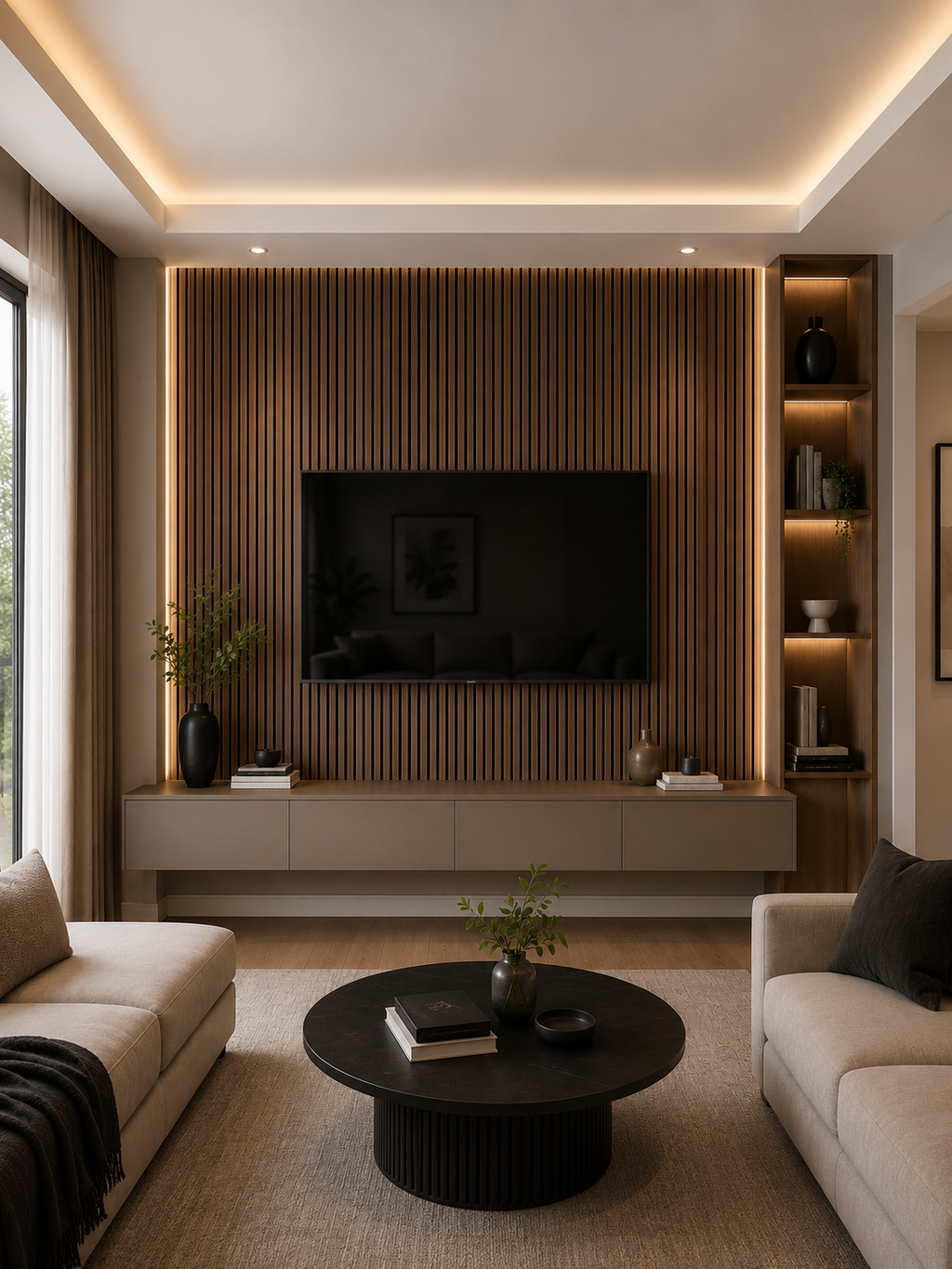Luxury Dark Antique Acoustic Slat Wood Wall Panels