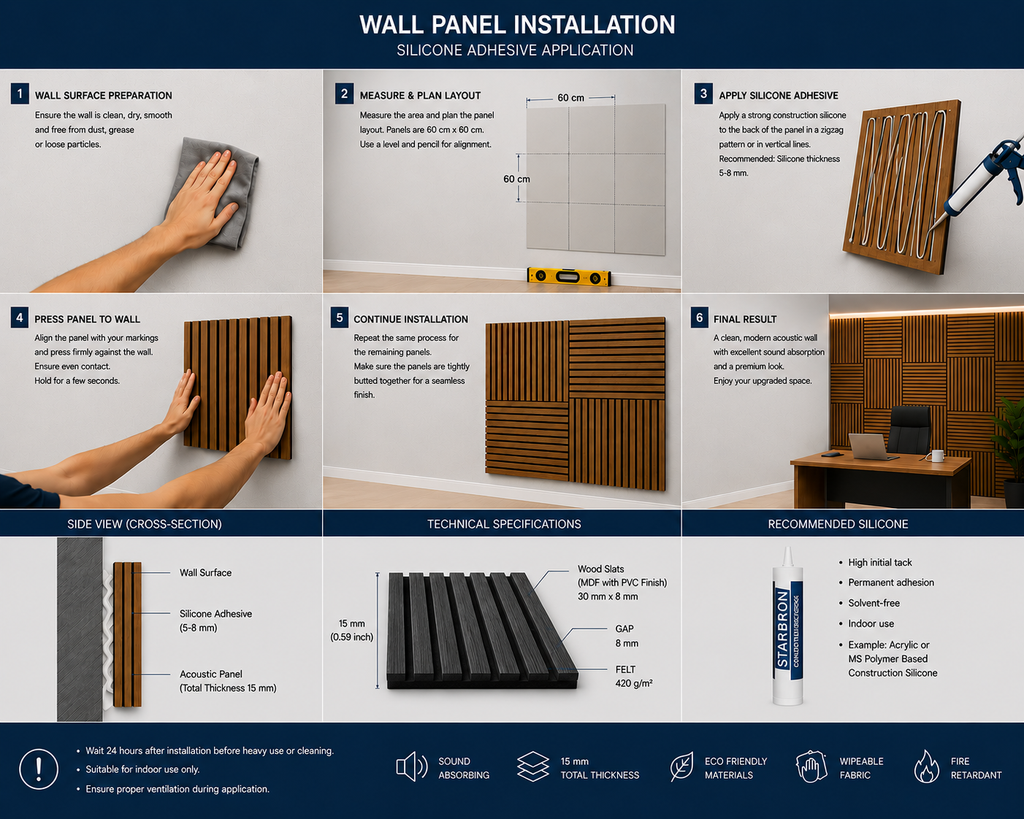 Modern Slat Acoustic Wall Panel 4-Pack Honey Teak (1.44 m2 - 15.5 sq ft) 4-Pack