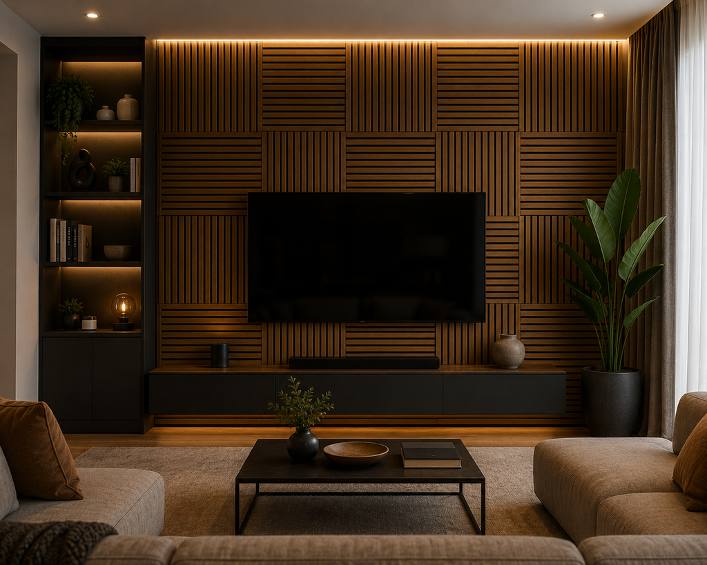 Modern Slat Acoustic Wall Panel 4-Pack Honey Teak (1.44 m2 - 15.5 sq ft) 4-Pack