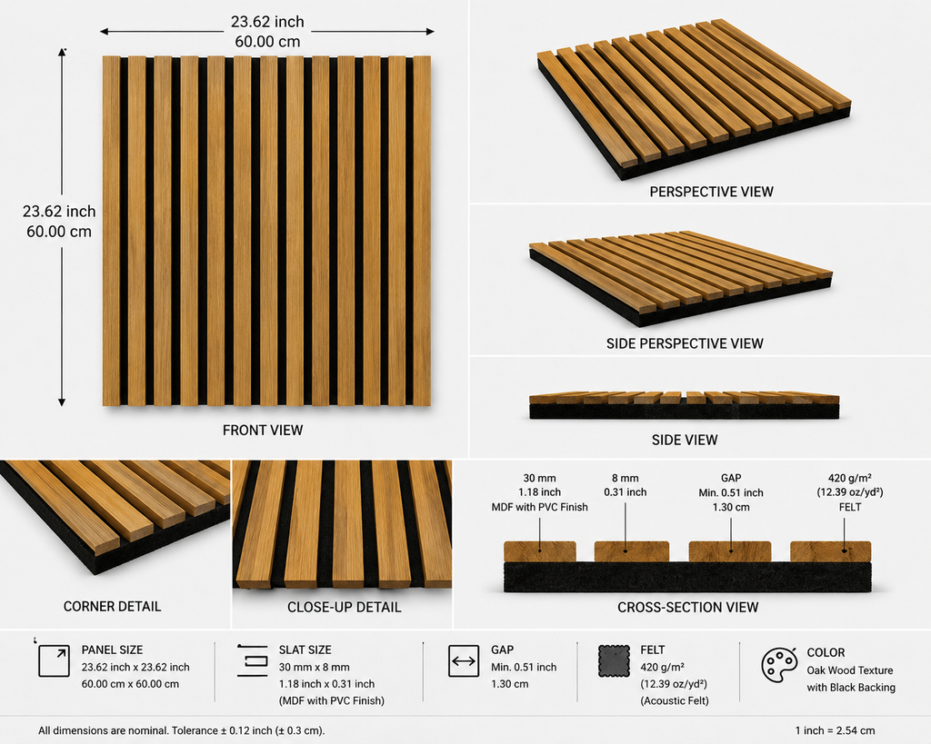 Modern Sound Absorbing Decorative Wall Panels Teak&Blue (1.44 m2 - 15.5 sq ft) 4-Pack