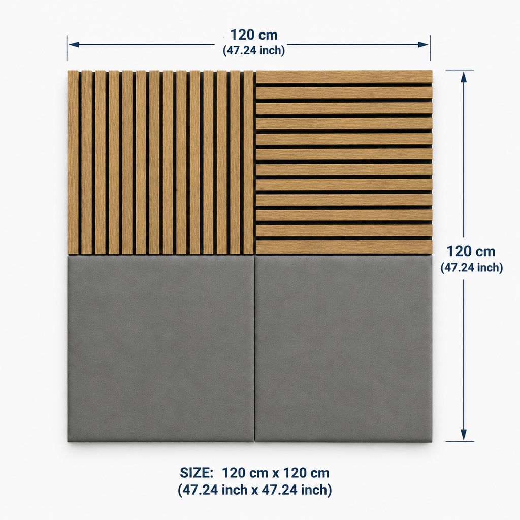 Modern Sound Absorbing Decorative Wall Panels Teak&Grey (1.44 m2 - 15.5 sq ft) 4-Pack