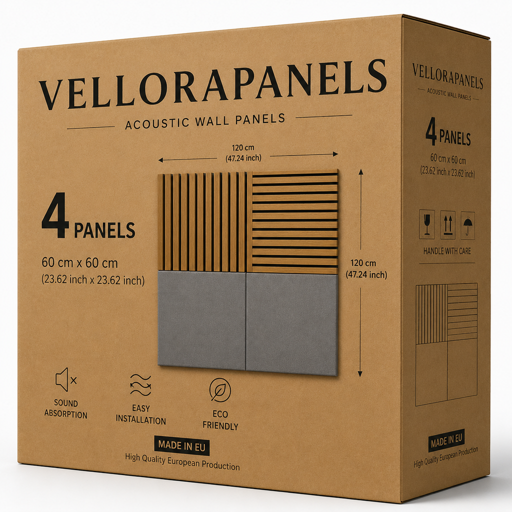Modern Sound Absorbing Decorative Wall Panels Teak&Grey (1.44 m2 - 15.5 sq ft) 4-Pack