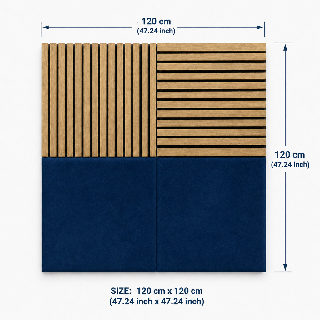 Modern Sound Absorbing Decorative Wall Panels Teak&Blue (1.44 m2 - 15.5 sq ft) 4-Pack