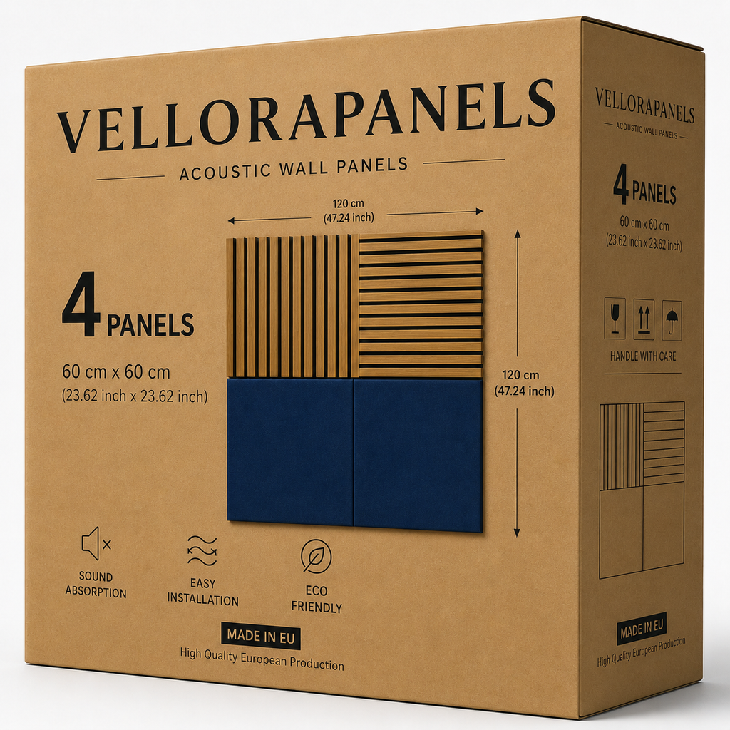 Modern Sound Absorbing Decorative Wall Panels Teak&Blue (1.44 m2 - 15.5 sq ft) 4-Pack