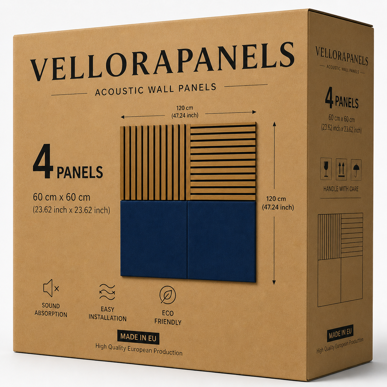Modern Sound Absorbing Decorative Wall Panels Teak&Blue (1.44 m2 - 15.5 sq ft) 4-Pack