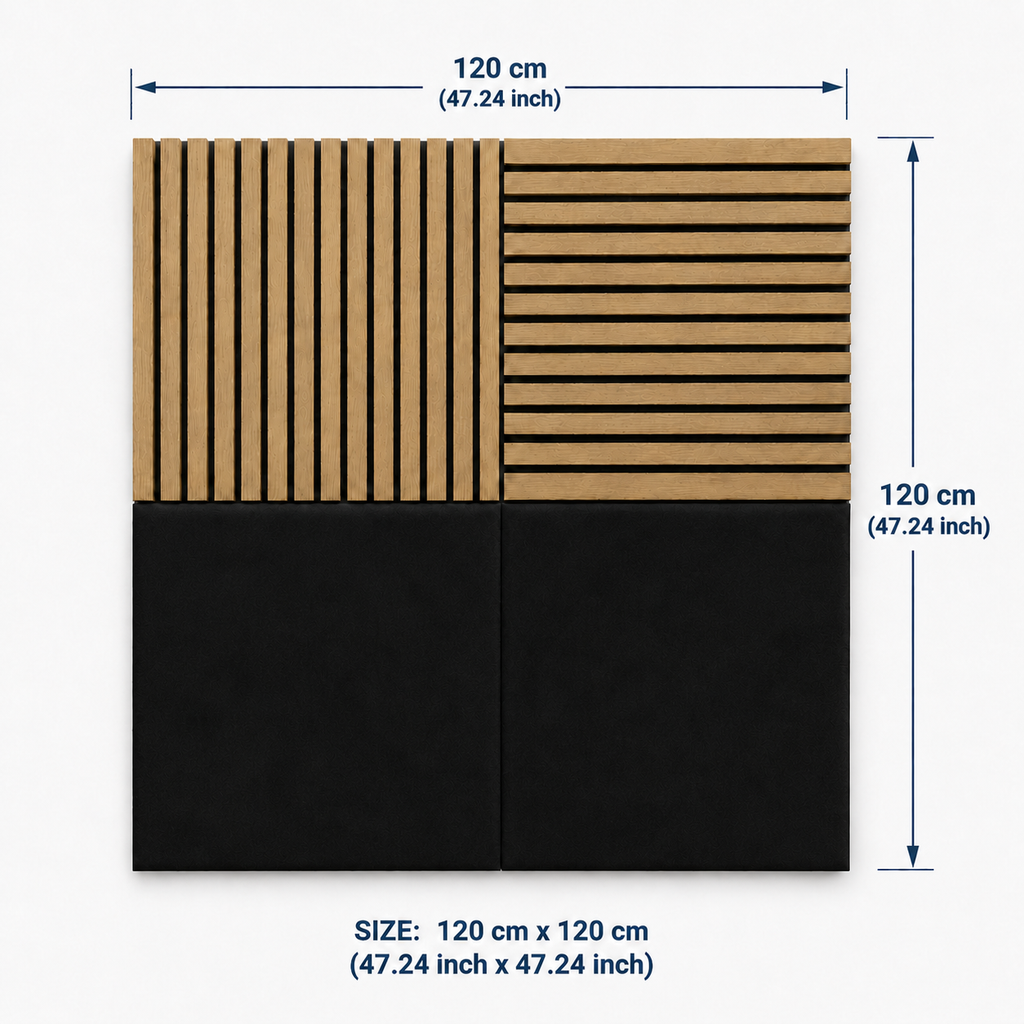 Modern Sound Absorbing Decorative Wall Panels Teak&Black (1.44 m2 - 15.5 sq ft) 4-Pack