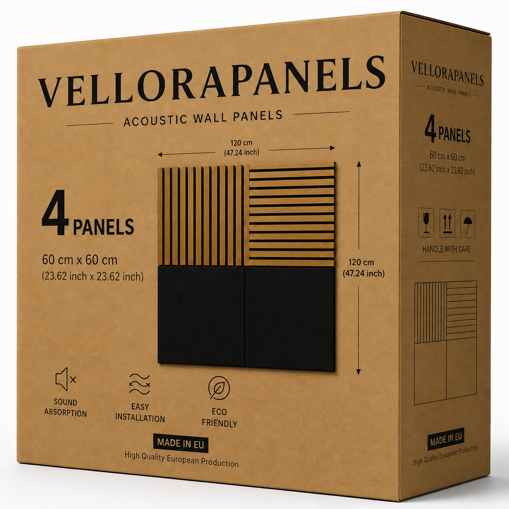 Modern Sound Absorbing Decorative Wall Panels Teak&Black (1.44 m2 - 15.5 sq ft) 4-Pack