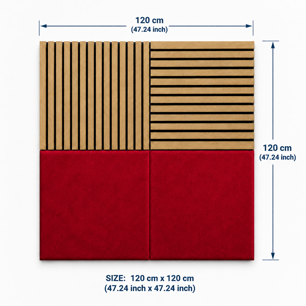 Modern Sound Absorbing Decorative Wall Panels Teak&Red (1.44 m2 - 15.5 sq ft) 4-Pack