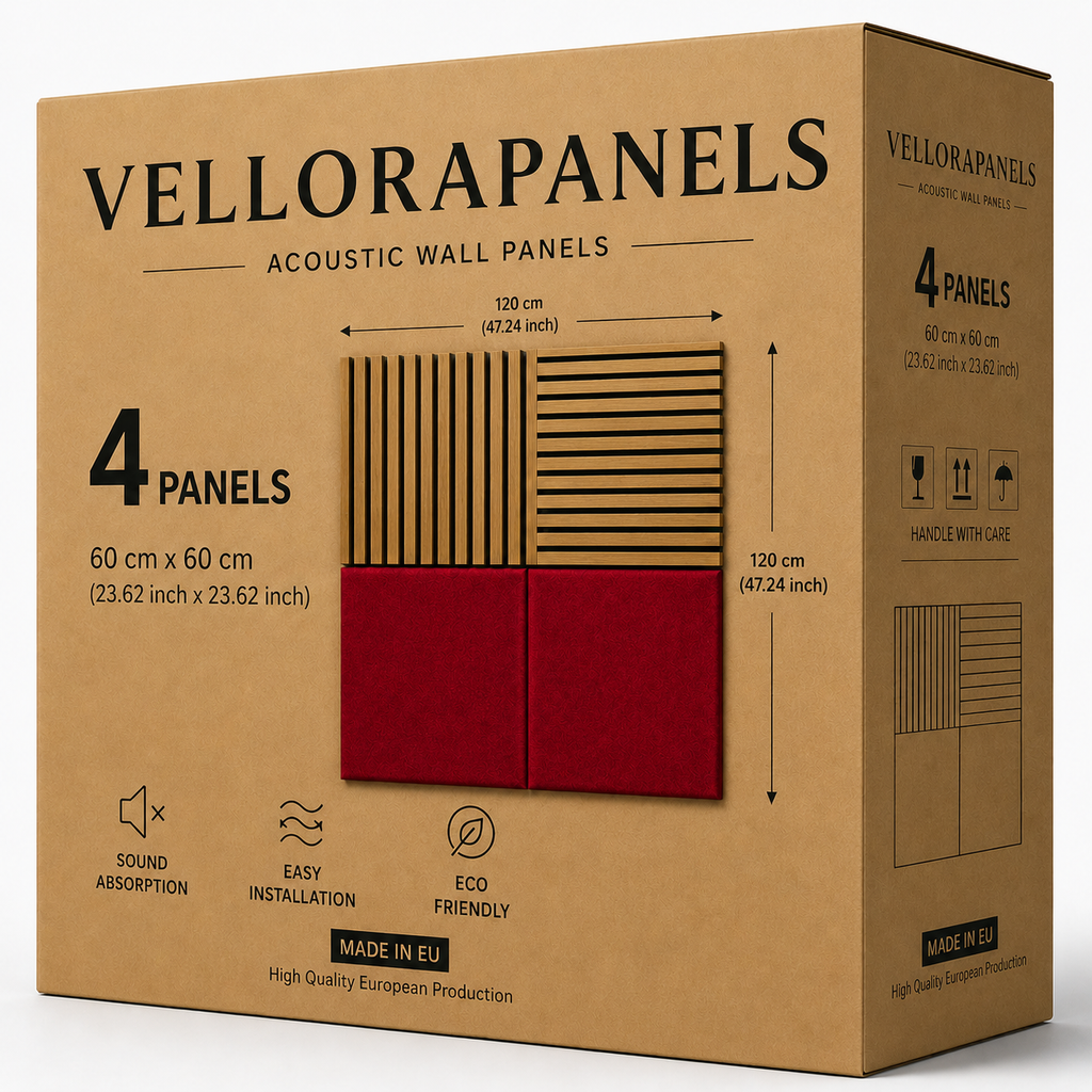 Modern Sound Absorbing Decorative Wall Panels Teak&Red (1.44 m2 - 15.5 sq ft) 4-Pack