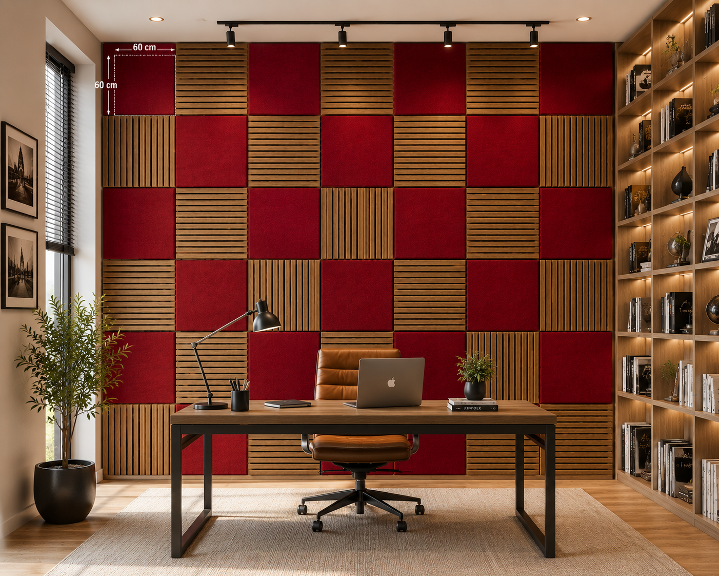 Modern Sound Absorbing Decorative Wall Panels Teak&Red (1.44 m2 - 15.5 sq ft) 4-Pack