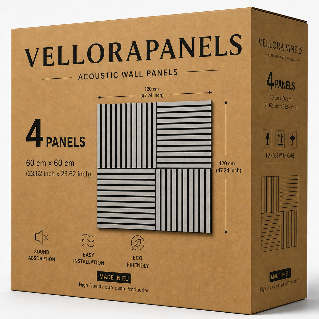 Modern Slat Acoustic Wall Panel 4-Pack Grey (1.44 m2 - 15.5 sq ft) 4-Pack
