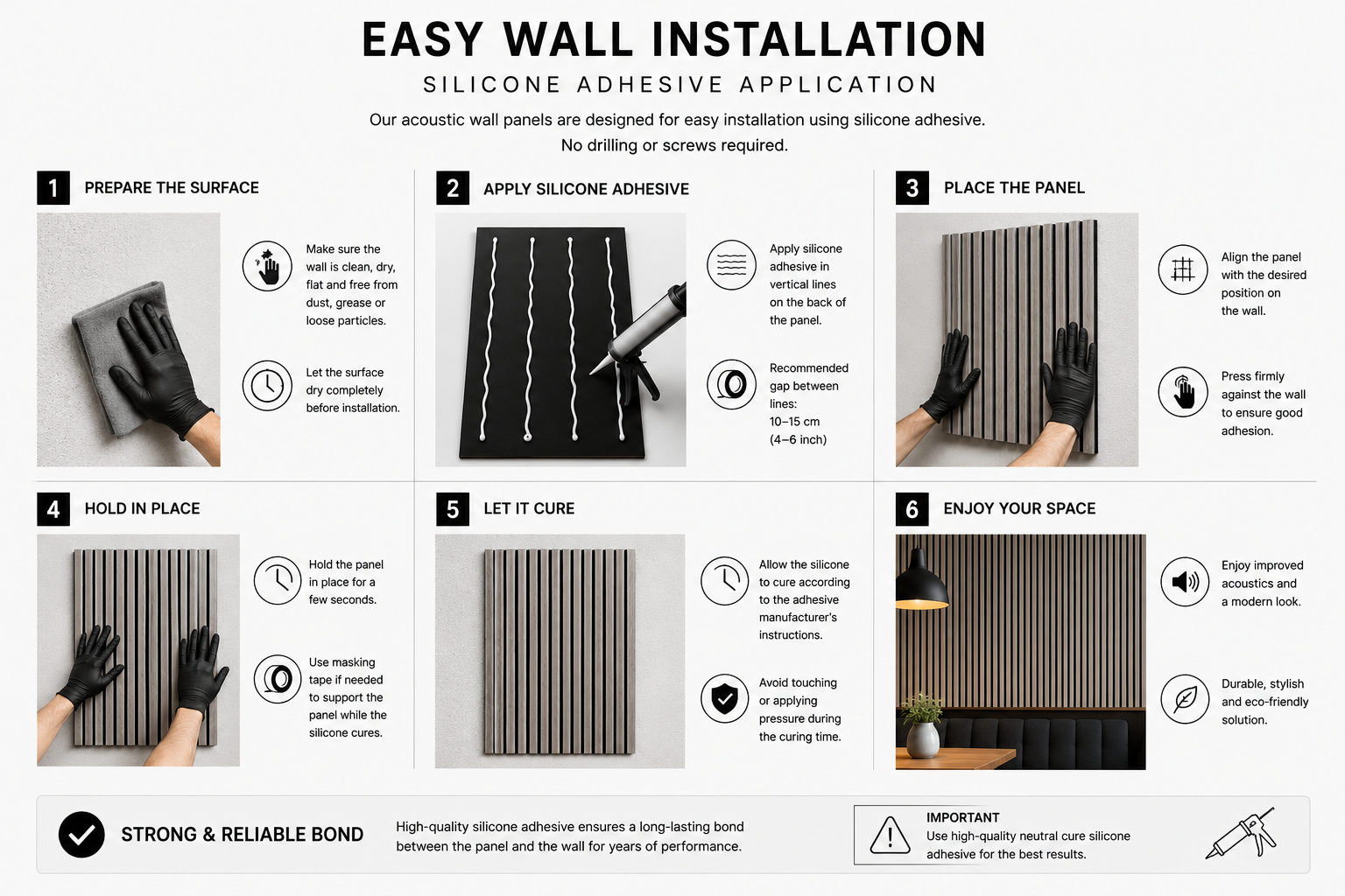 Modern Slat Acoustic Wall Panel 4-Pack Grey (1.44 m2 - 15.5 sq ft) 4-Pack