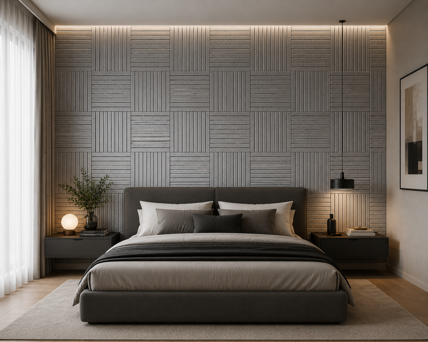 Modern Slat Acoustic Wall Panel 4-Pack Grey (1.44 m2 - 15.5 sq ft) 4-Pack