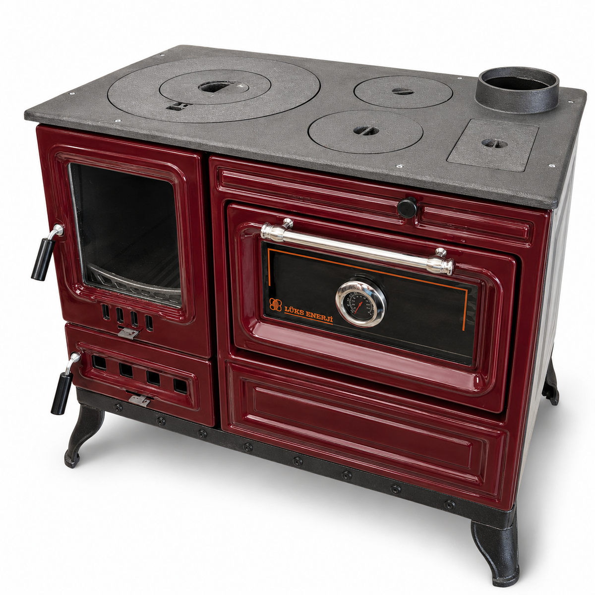 Red Cast Iron Burning Fireplace Wood Stove Anatolian Red