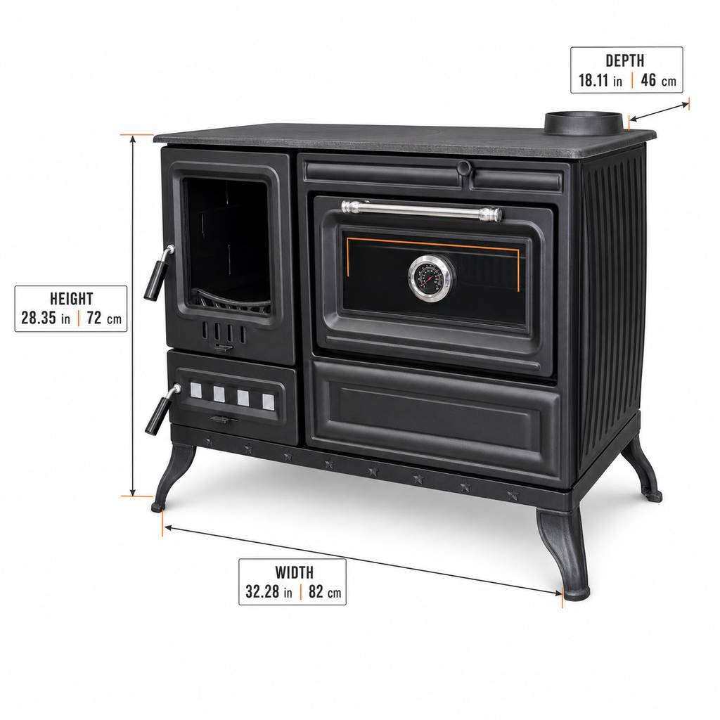 Cast Iron Burning Fireplace Wood Stove  Anatolian Black