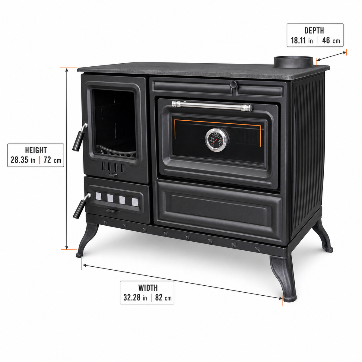 Cast Iron Burning Fireplace Wood Stove  Anatolian Black