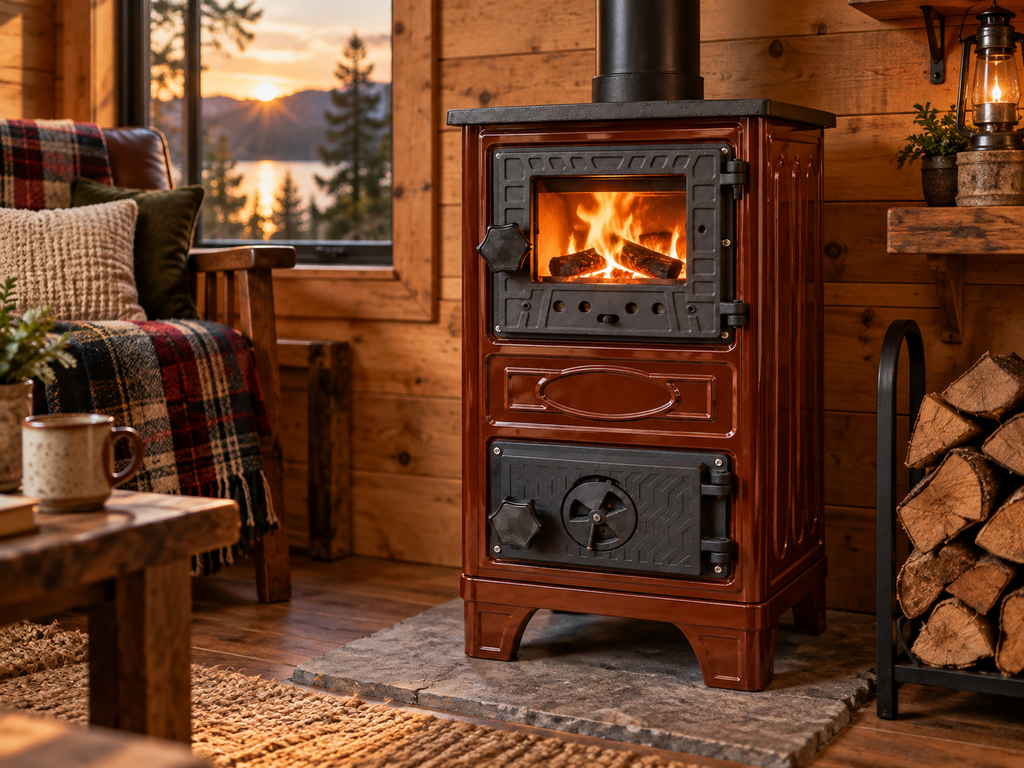 Portable Brown Wood Burning Stove – Compact Cabin & Camping Cook Stove