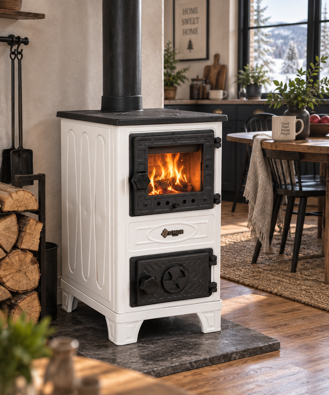 Portable  White Wood Burning Stove – Compact Cabin & Camping Cook Stove