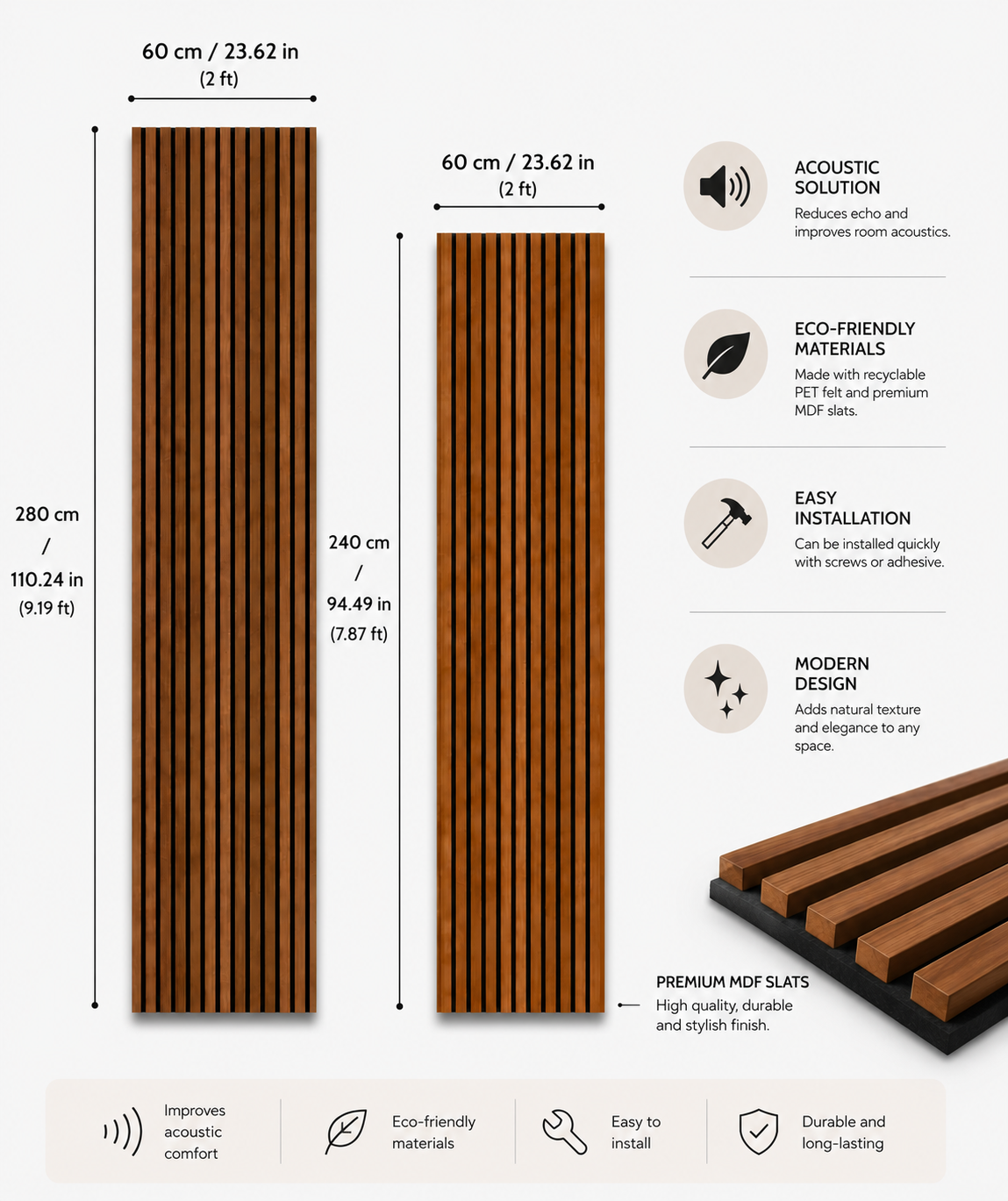 Acoustic Slat Wood Wall Panels Walnut