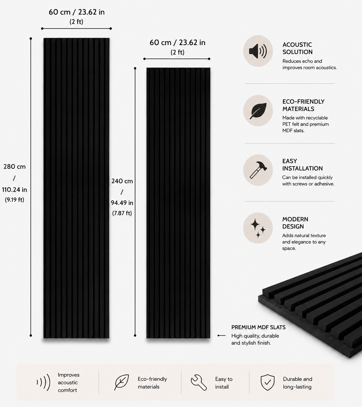 American Luxury Black Acoustic Slat Wood Wall Panels