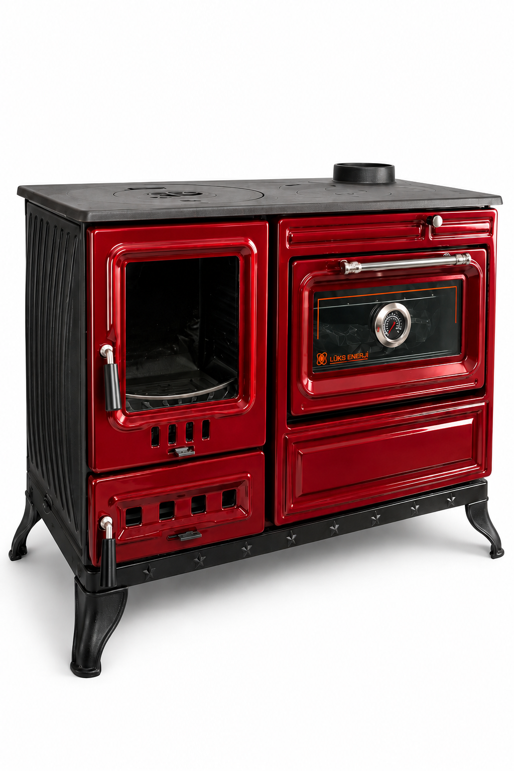 Red Cast Iron Burning Fireplace Wood Stove Anatolian Red
