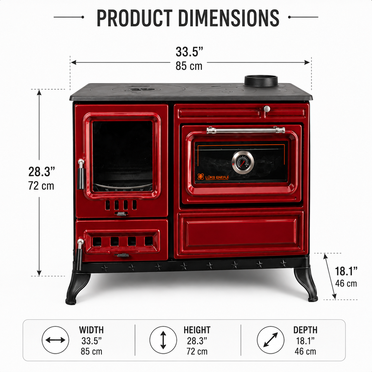 Red Cast Iron Burning Fireplace Wood Stove Anatolian Red