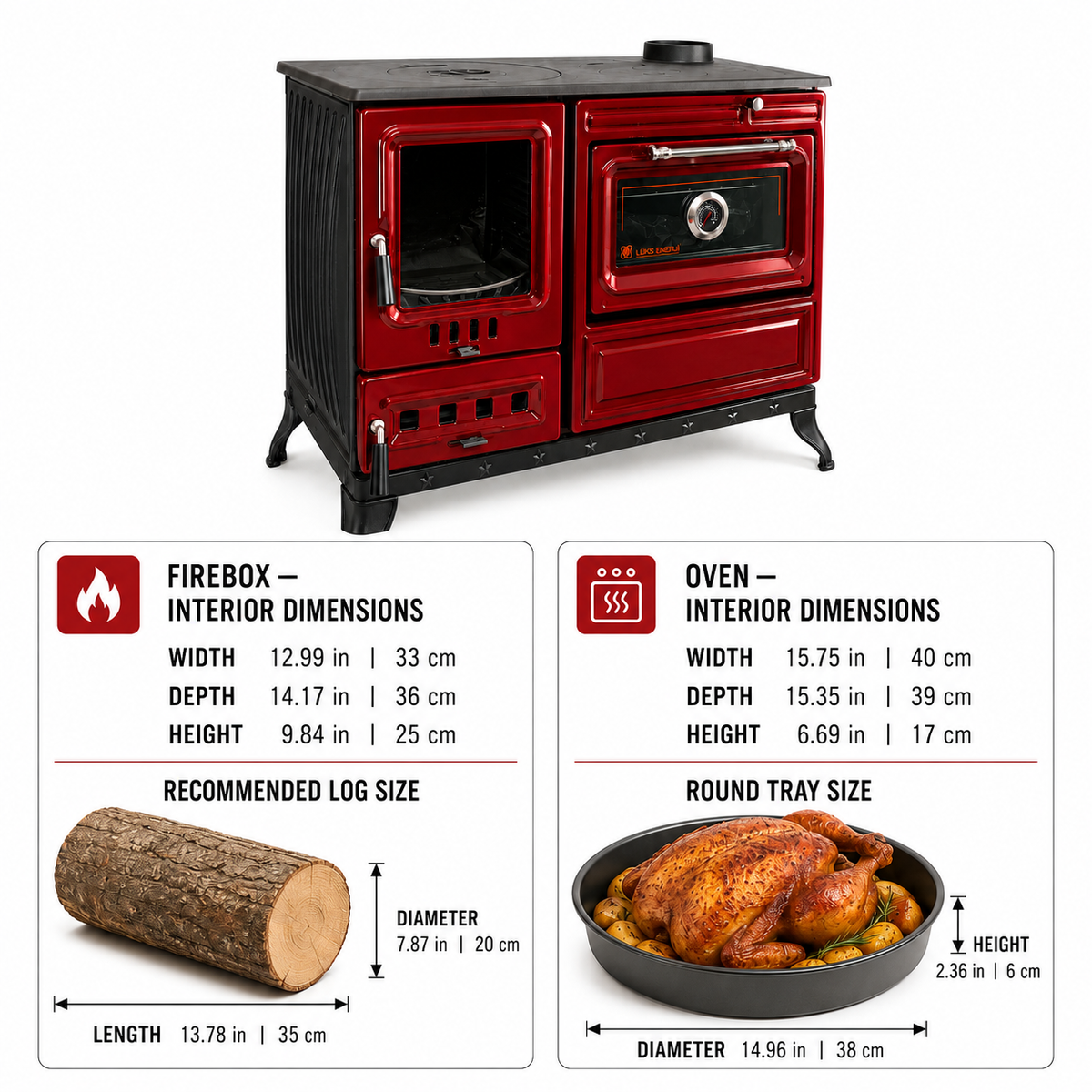 Red Cast Iron Burning Fireplace Wood Stove Anatolian Red