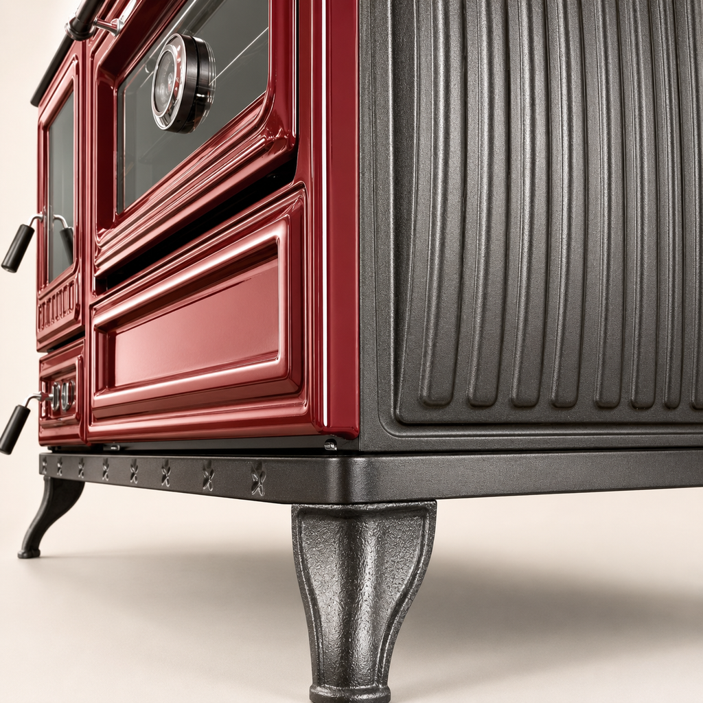 Red Cast Iron Burning Fireplace Wood Stove Anatolian Red