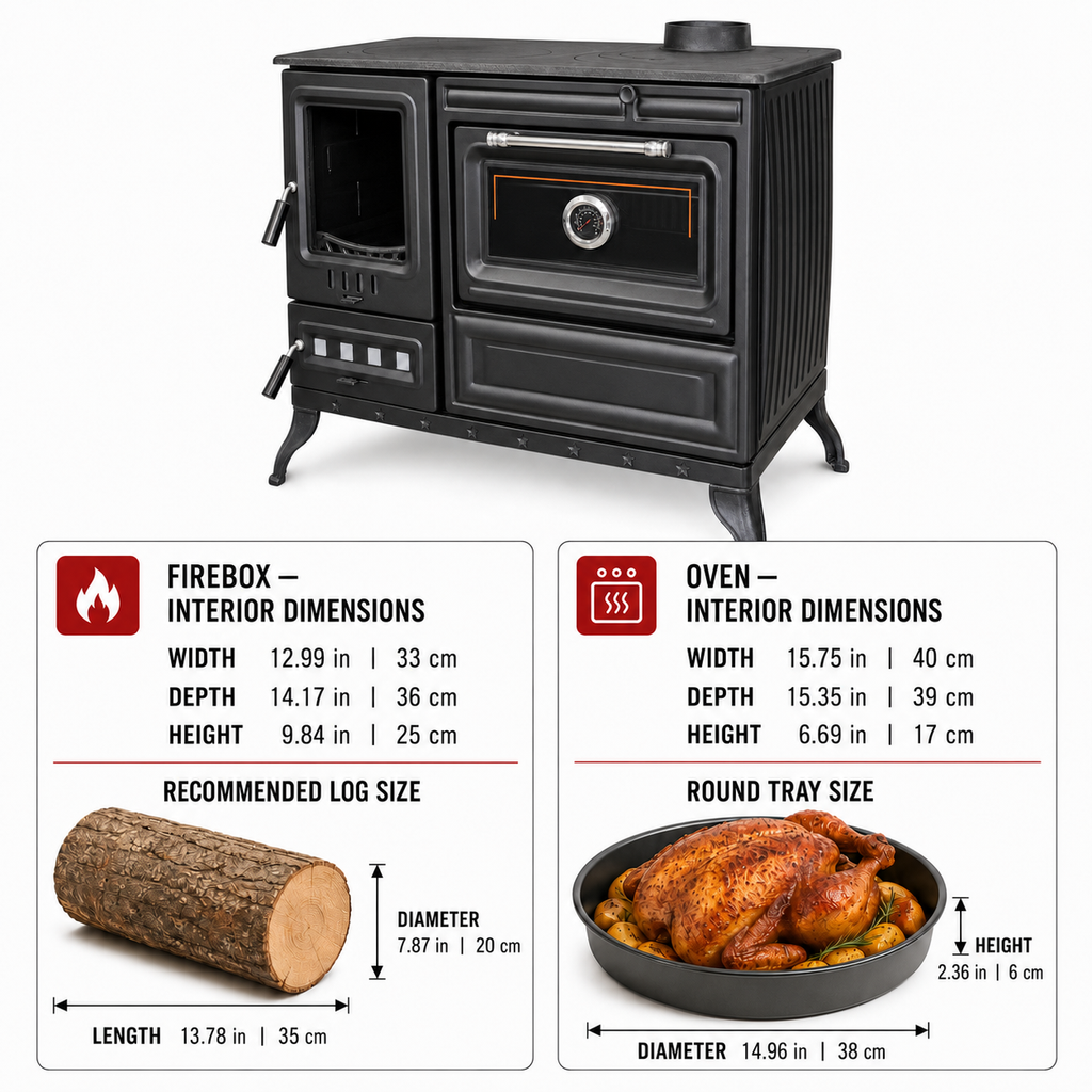 Cast Iron Burning Fireplace Wood Stove  Anatolian Black