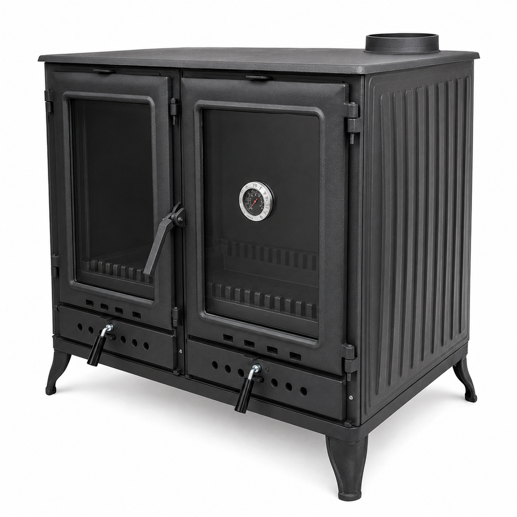 MEGA Black Cast Iron Stove with Oven Durable Cast Iron Fireplace  Largest Firebox & Cooking Oven in Its Class