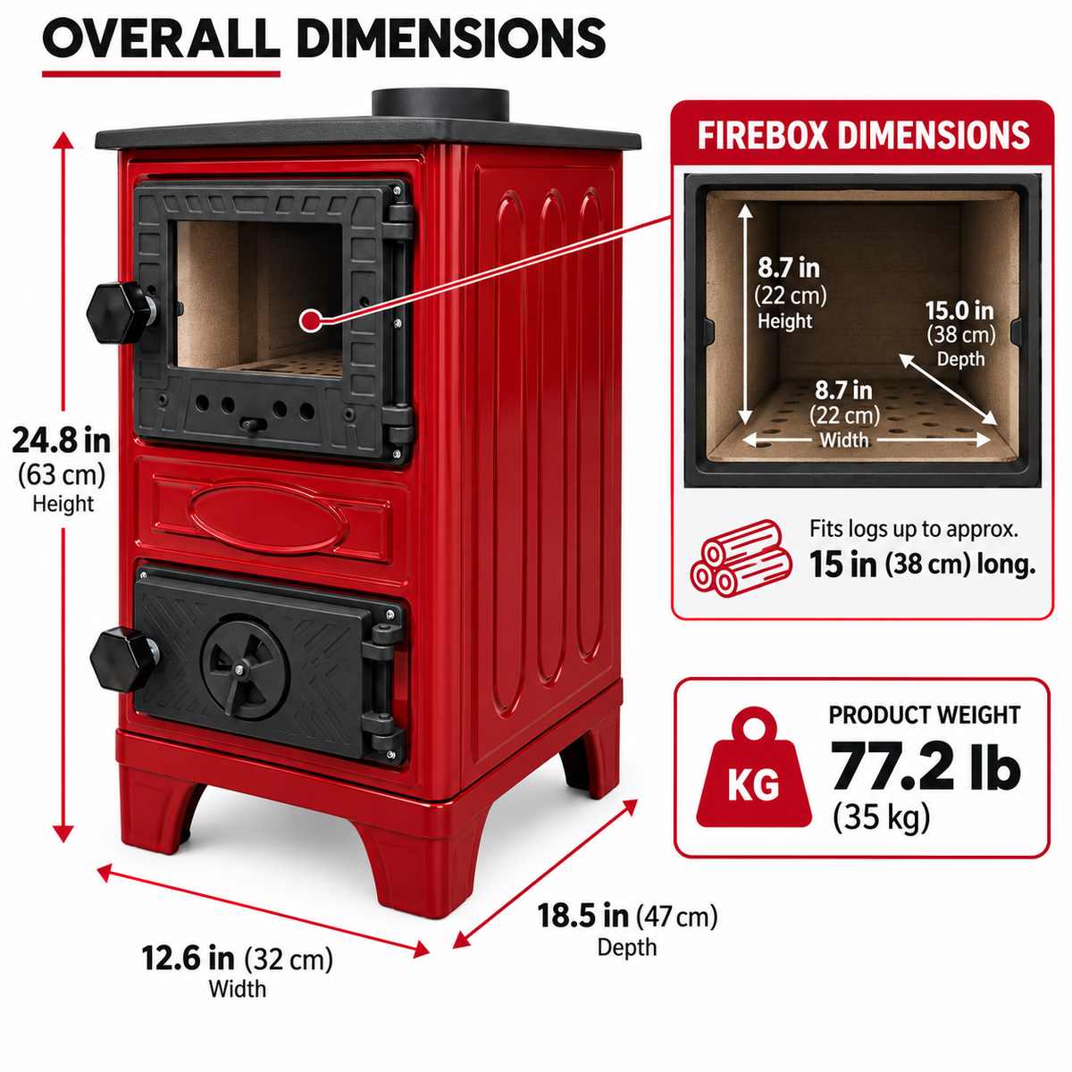 Portable  Red Wood Burning Stove – Compact Cabin & Camping Cook Stove