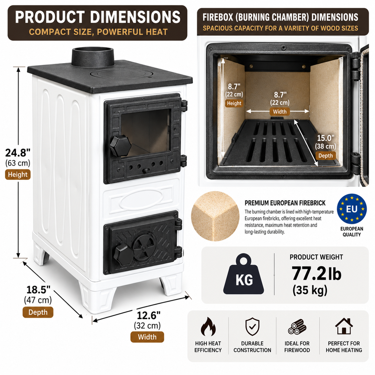 Portable  White Wood Burning Stove – Compact Cabin & Camping Cook Stove