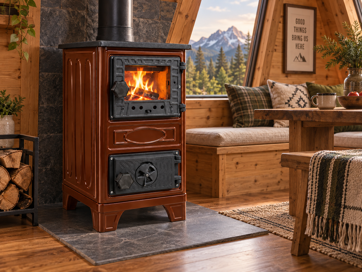 Portable Brown Wood Burning Stove – Compact Cabin & Camping Cook Stove