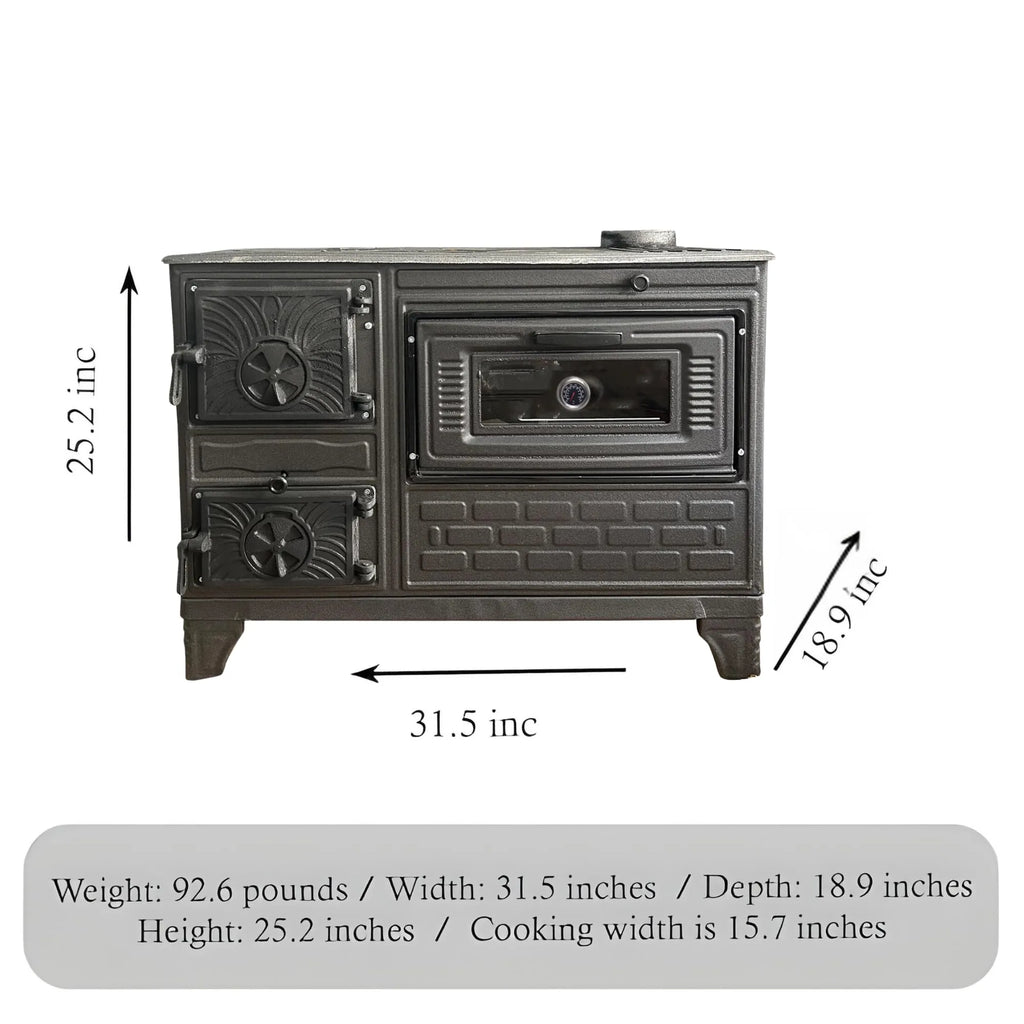 Cast Iron Stove with Oven - Brick Lined Fireplace - CastingFire